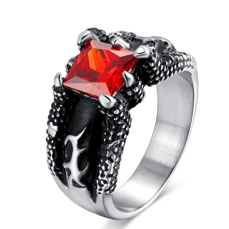 Крупное винтажное готическое мужское кольцо с рубином и драконом