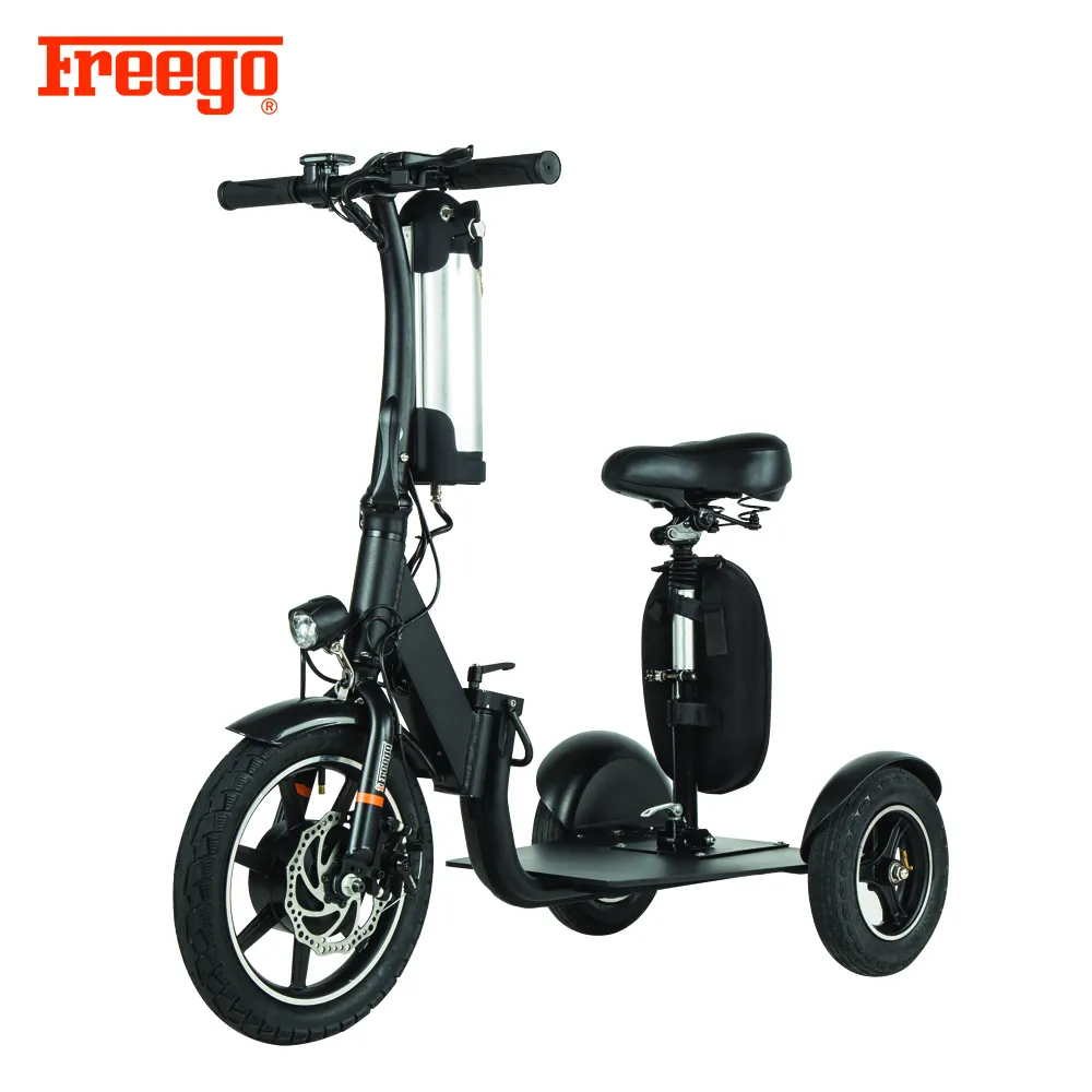 Freego-patinete eléctrico de 3 ruedas, patinete con asiento, seguro, portátil, patentado solo