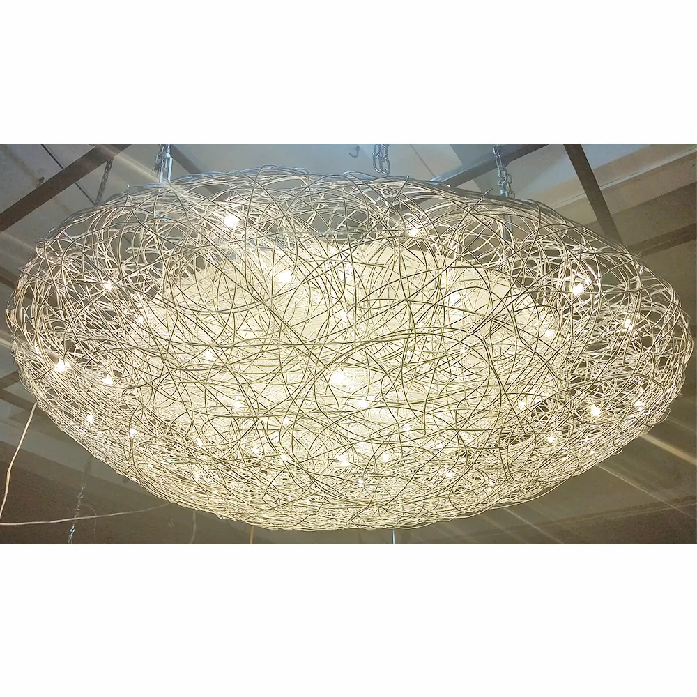 Modern kolye ışık yemek odası otel büyük lüks el işi alüminyum örgü tel tavan lambası