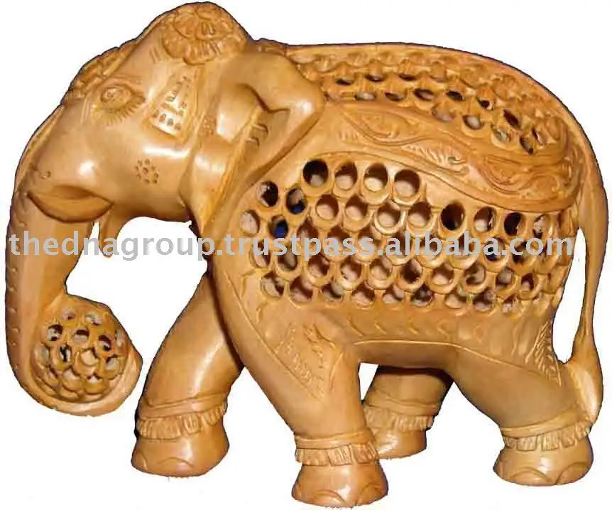 Animales de madera tallados/elefante tallado de madera/Arte de escultura de madera
