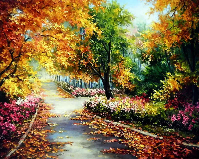 GZ692- 40*50 fabric autumn path art paint diy diamond painting by numbers