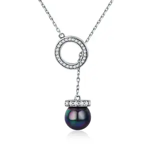 New s925 sterling silver black pearl Y-chain diamond platinum necklace boutique gold-plated jewelry SCN200