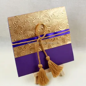 Royal Purple Gold Embossing Material Pocket Blank Wedding Invitation