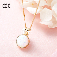Collier Femme Opale en Argent 925 avec Perle Plaqué Or