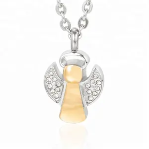 Marlary Cremation Jewelry 18K Gold Plated Stainless Steel Elegant Angel Urn Pendant Necklace