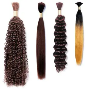 Rizado estilo rizado húmedo y ondulado virgen cabello malayo no arrojar ningún enredo cabello humano a granel con trenzas de crochet