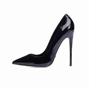 Hot selling fashion ladies high heel shiny leather upper thin heel dress shoes for women