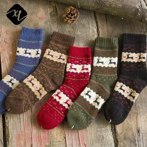 冬季保暖圣诞安哥拉羊毛驯鹿彩色图案礼品女袜