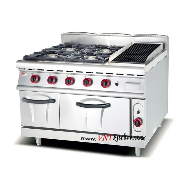 Cuisinière à gaz commerciale avec gril à 4 brûleurs et lave et armoire de four à gaz Barbecue Grill Oyster Seafood Gas Grill pour restaurant