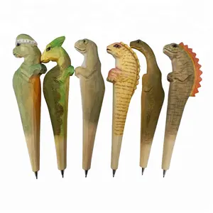 2018 Collection Cartoon Jurassic World Dinosaur Toys Hand Carved Animal Shape Wood Ballpoint Pen