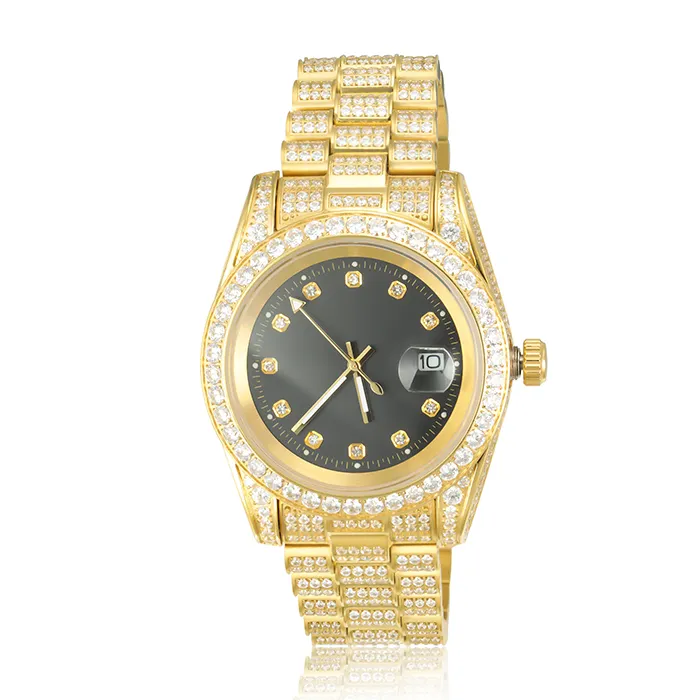 Miss Jewelry 18k gold plated mens hip hop bling bling CZ diamond iced out watch