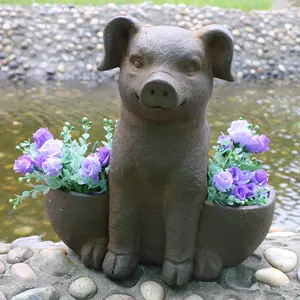 双盆花盆家庭花园装饰动物设计猪花盆