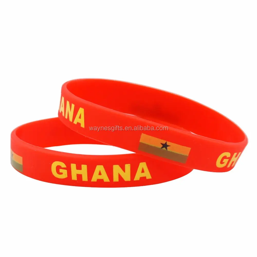 Pulseira de bandeiras de país, pulseira de silicone baratos personalizada ghana, purseras de borracha