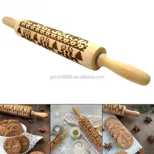 Christmas Reindeer Dog Cat Star Embossing Rolling Pin Baking Cookies Biscuit Fondant Cake Dough Engraved Roller