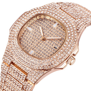 Montre avec bracelet de luxe pour hommes, Quartz, glacé, en or et diamant, carré, étanche