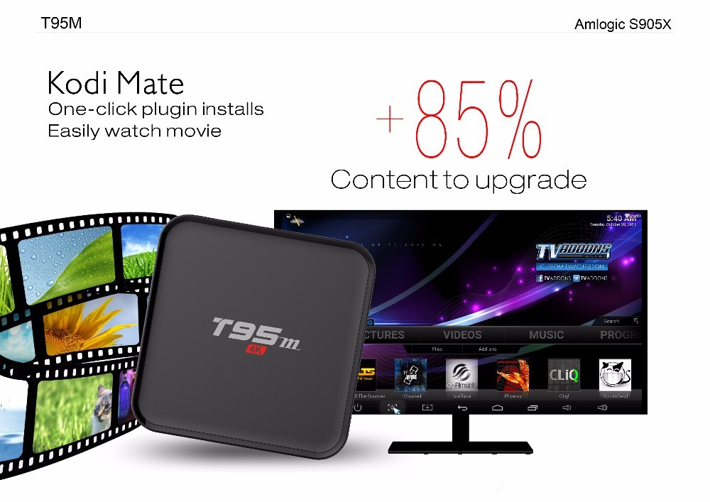 T95m Android 6.0 TV Box Sans Fil WiFi 2G/8 GB Amlogic S905X Quad Core 4 K KODI 16.0 Smart TV Récepteurs 2.4G 5 GHz Smart TV Box