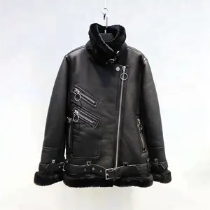 Latest Design Winter Windbreaker Jacket Sheepskin Fur Coat Leather Motorcycle Jacket