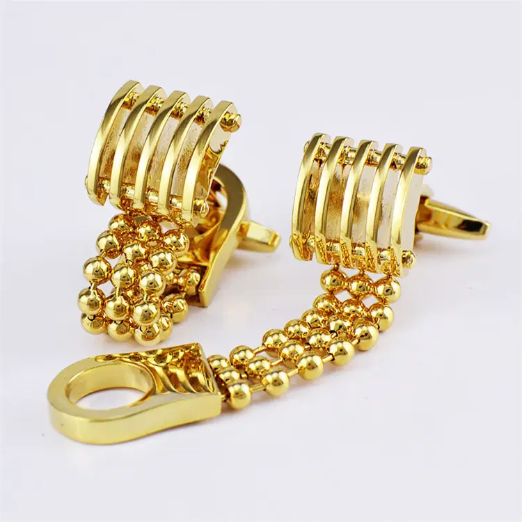 Fashion Mens Gold Chain Cufflinks Jewelry A Metal Square Cuff Link with Chain For Business