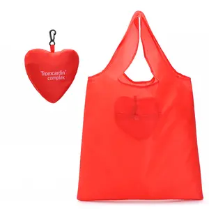 Environment-friendly red heart polyester folding tote shopping bag promotional foldable shopping bag