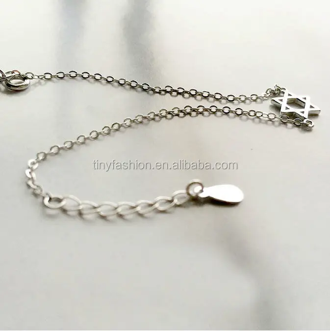 Pulseira de estrela de david, pulseira minúsculo justa de prata com corrente fina minimalista israel