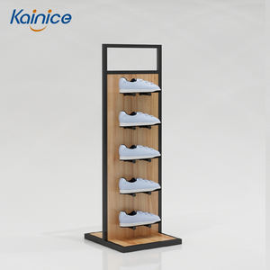 Kainice da pavimento in piedi in metallo porta scarpe da ginnastica in metallo per negozi espositore scarpe sportive in legno - Product Image 6