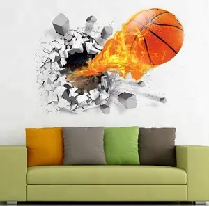 Novo adesivo de basquete voador para casa, adesivo de parede infantil com efeito 3D removível em PVC, decoração de casa personalizada fosca