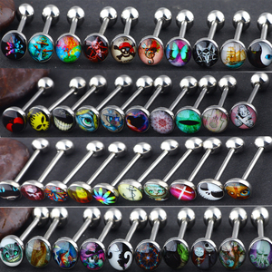 Lote de anillos de lengua de Metal de acero quirúrgico, barras divertidas y molestas, logotipos con imágenes, 14g de longitud, 5/8 "o 16mm, piercings para el cuerpo - Product Image 2