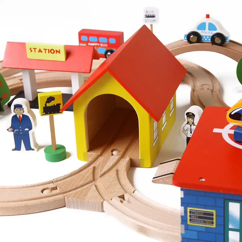 2019 क्लासिक रेलवे खिलौने लकड़ी ट्रेन ट्रैक सेट 69 टुकड़े लोकप्रिय Rreschool बच्चों लकड़ी ट्रेन ट्रैक