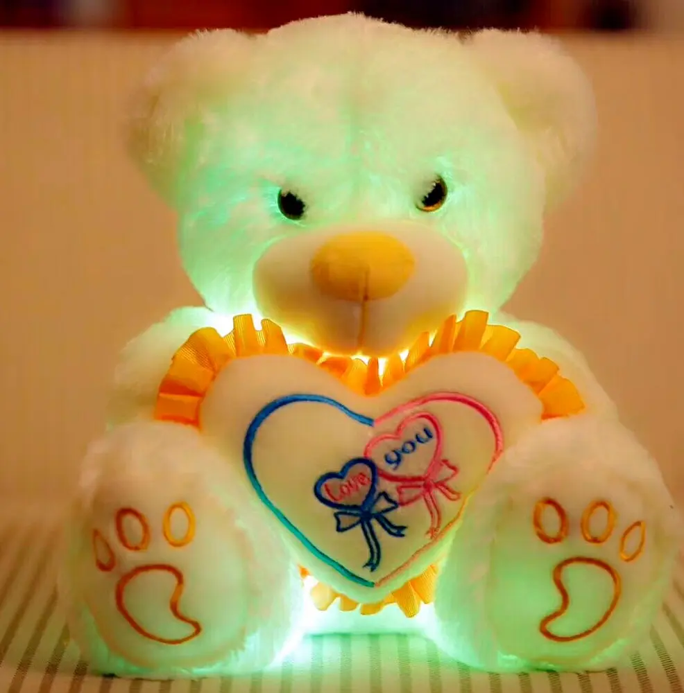 2018 Hot Colorful Glowing Teddy Bear Plush Toy Led Love Heart Teddy Bear Stuffed Animals ValentineのDay Gift