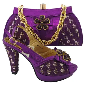 Sinyafashion Purple Ladies shoes and bags, Wedding shoes and bag set to match, High quality italian shoes and bag set