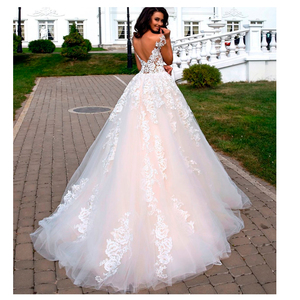 Di lusso Del Merletto di <span class=keywords><strong>Tulle</strong></span> Abiti Da Sposa 2019 Appliques Del Merletto Cap <span class=keywords><strong>Maniche</strong></span> Sexy Backless Abiti Da Sposa - Product Image 2
