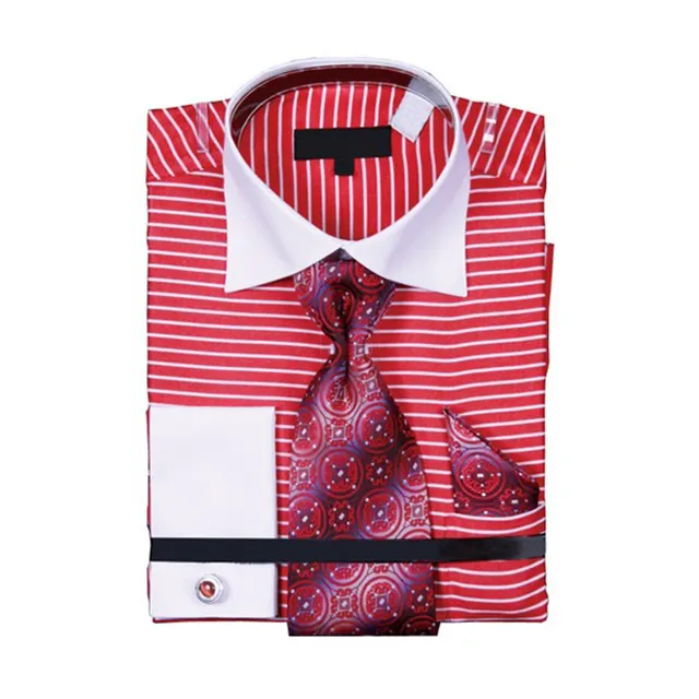 OEMODM camisa de vestir manga larga red stripe contrast white collar and cuff office shirts for men breathable