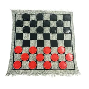 YUANHE 3 in 1 Checkers Set and Tic Tac Toe Game with Reversible Rug checkers board game