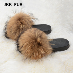Calidad estable <span class=keywords><strong>mapache</strong></span> suave sandalias mujeres al por mayor zapatillas color natural fur slides - Product Image 4