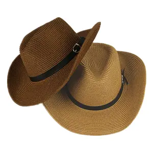 Wholesale foldable beach hat men indiana jones hat straw beach cowboy sun hats for men protection