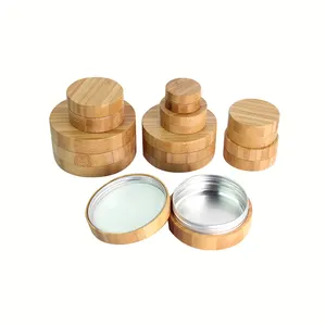 Huidverzorging Biologisch Afbreekbaar Bamboe Cosmetische Jar Aluminium Deksel, Bamboe Aluminium Zalfpotje, Aluminium Pot