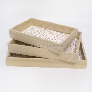 Set bestehend aus 3 unbehandelten aufbewahrungsboxen aus paulownia, holz-speise-tablett