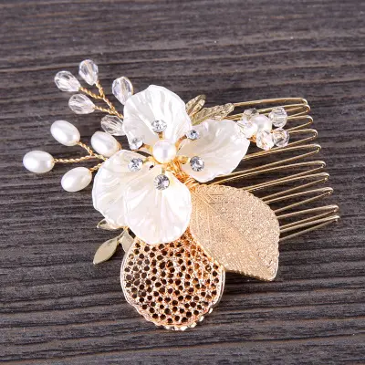 Rhinestone headwear Gloden leaf hair comb Bridal hair accessories