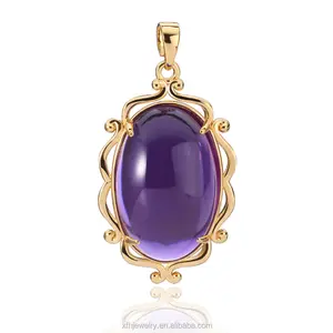 Модное ожерелье, подвеска, ювелирные изделия, Свадебный кулон из драгоценного камня 18 карат позолоченный фиолетовый халцедон, маркиза, кулон для женщин