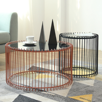 Simplee — Table basse nordique de petite taille en fil de métal, peinture en cuivre, nid d'extrémités rondes avec ensemble de dessus en verre