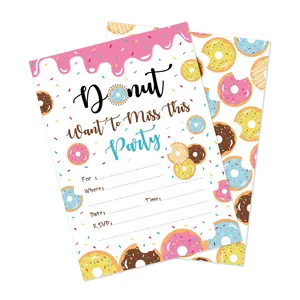 Huancai-tarjetas de invitación de donut para fiesta, impresión personalizada, suministros de fiesta de cumpleaños para niños