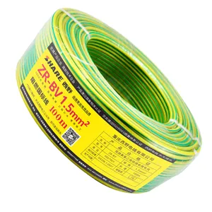 Copper core yellow and green color PVC grounding cable insulation power line ZR-BV1.5/2.5/4/6 AC 450/750V