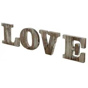 Letras decorativas de madeira com bloco de madeira, estilo rústico, sinal de amor