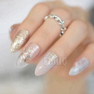 <span class=keywords><strong>Faux</strong></span> ongles pointus à paillettes dorées, 36/24 pièces, Style élégant, avec colle et autocollant, pour manucure - Product Image 2