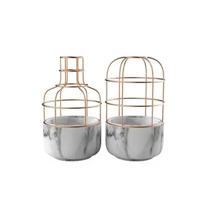 Concrete flower pot with customized shape metal copper stands planter