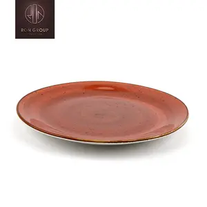 Classic Round Shape Yellow Dish Tableware Catering Hotel Ceramic Dinner Plate Guangzhou Porcelain Dinnerware