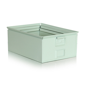 Titolare casa aperta fronteggiato impilabile in metallo tote pan box in grigio blu - Product Image 2
