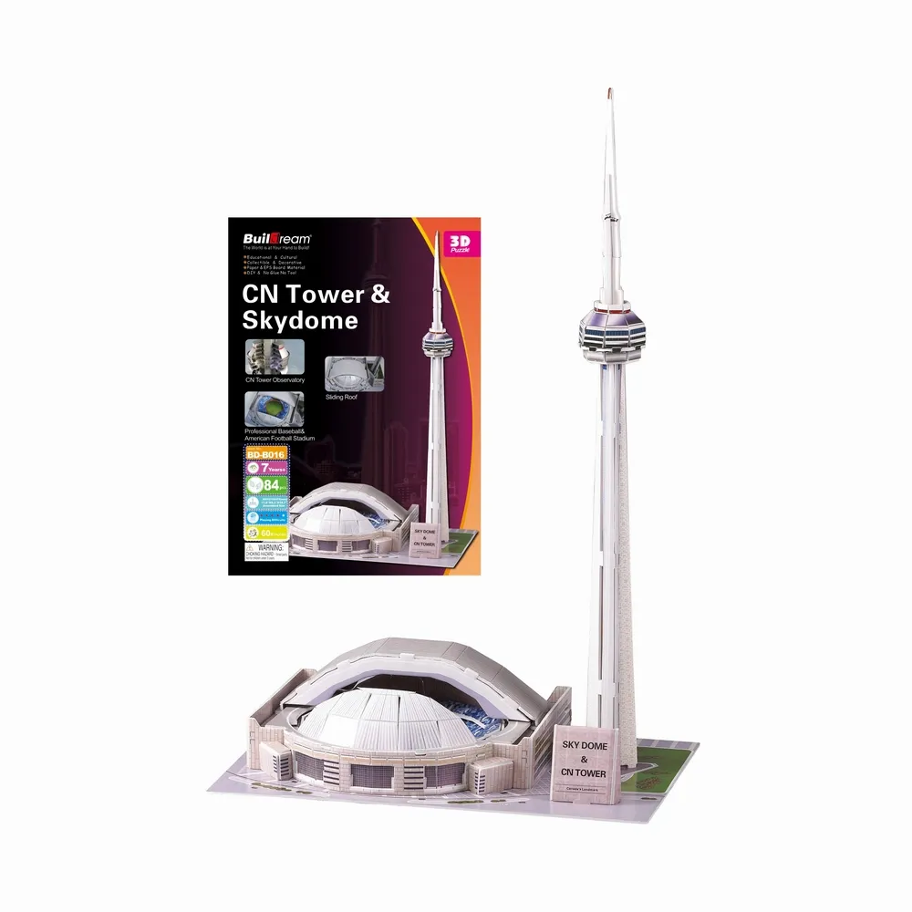 Jigsaw 3D Puzzle Kertas Model Bangunan CN Tower & Sky Dome 3D Model Kit Toronto Skyline, Kanada