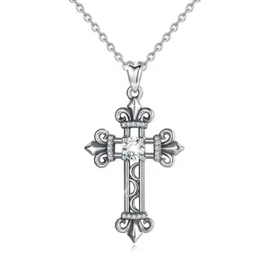 Plata de Ley 925 cz de Mujeres de Jesús hueco joyería celta Cruz colgante collar