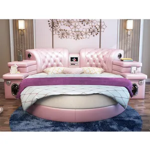 Mädchen schlafzimmer möbel rosa große runde leder bett, günstige runde betten für verkauf